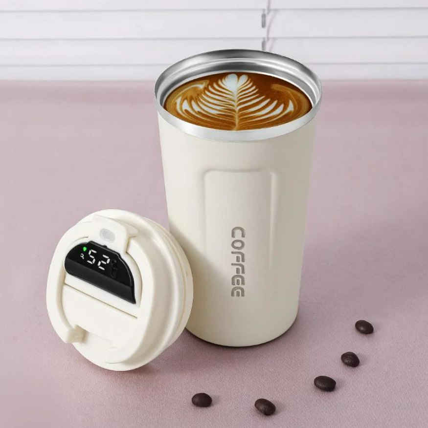 Cana termica, Zola, 500 ml, termos din otel inoxidabil si plastic, afisaj LED temperatura, 8.5x16 cm, alb Cana termica, Zola, 500 ml, termos din otel inoxidabil si plastic, afisaj LED temperatura, 8.5x16 cm, alb